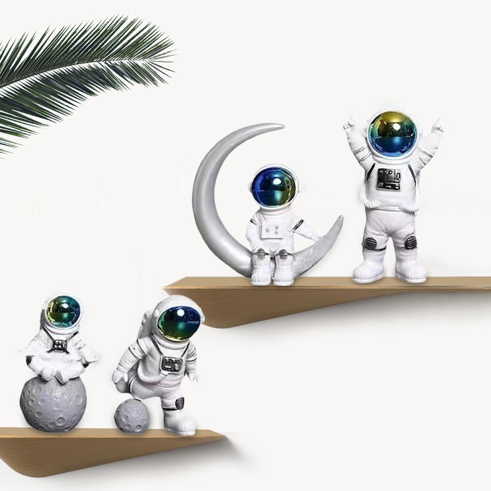 Juego de 3 figuras de astronauta, escultura de astronauta, estatua de resina, adorno para fiesta de oficina, 4 piezas, azul, 4 piezas