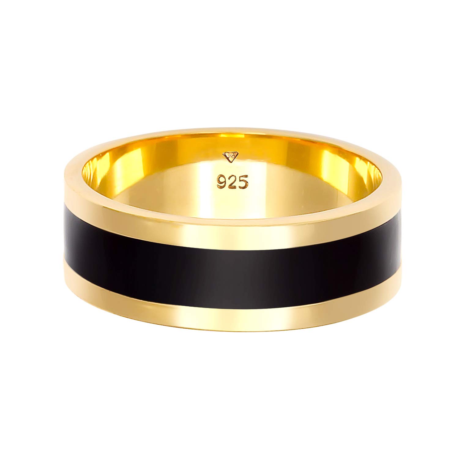 Kuzzoi Herrenring (8 mm) golden mit Emaille Bandring Männer 925 Silber | vergoldet Eleganter Silberring im Casual Look Breiter Ring zeitlos im Design Ringgröße 60 - 660609862820