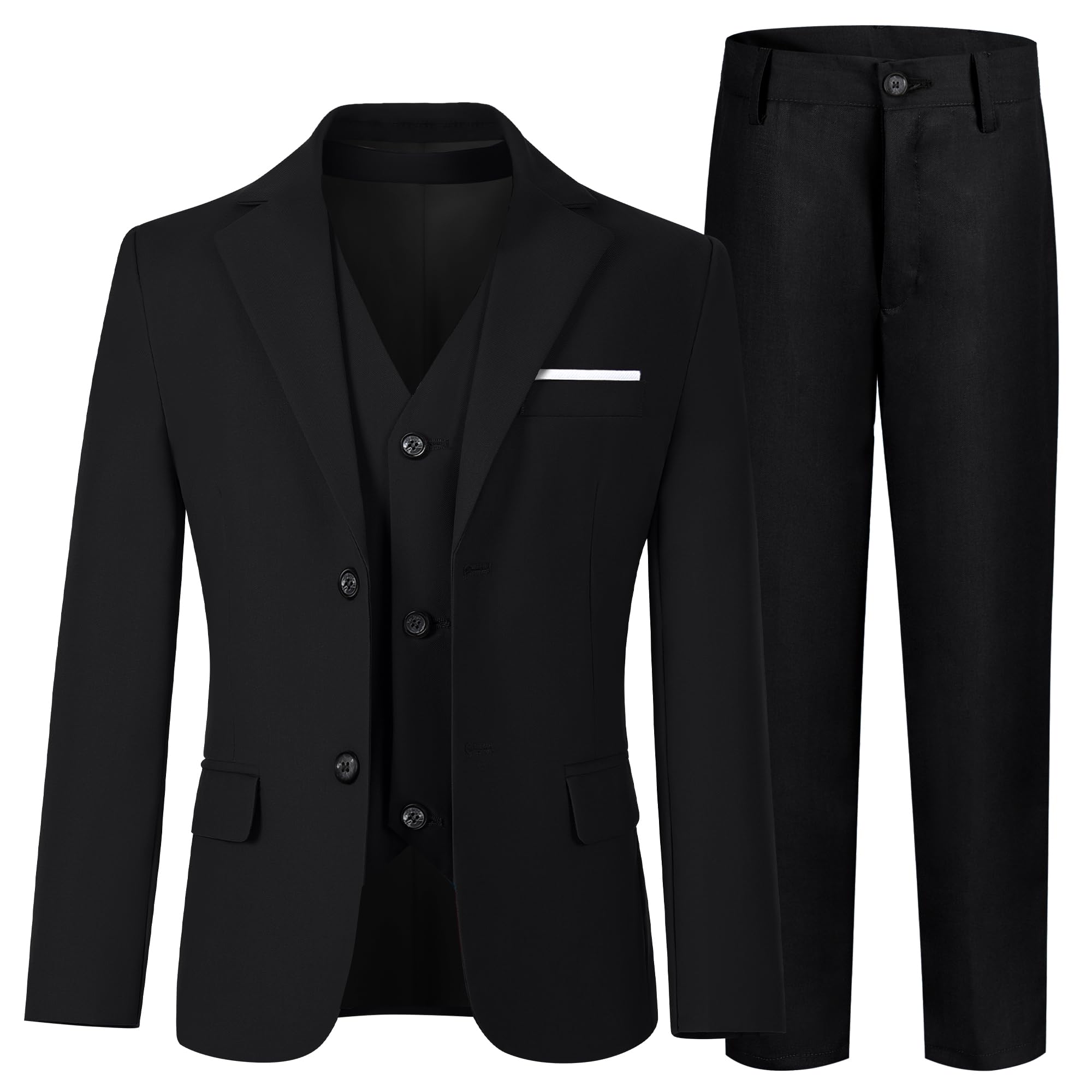 Photo 1 of Boy's Formal Suits 3 Piece Kids Suit Slim Fit Tuxedo Suits for Wedding Black Party Prom Suit Set for Teens Easter Toddler Boy Dress Outfit Size 12