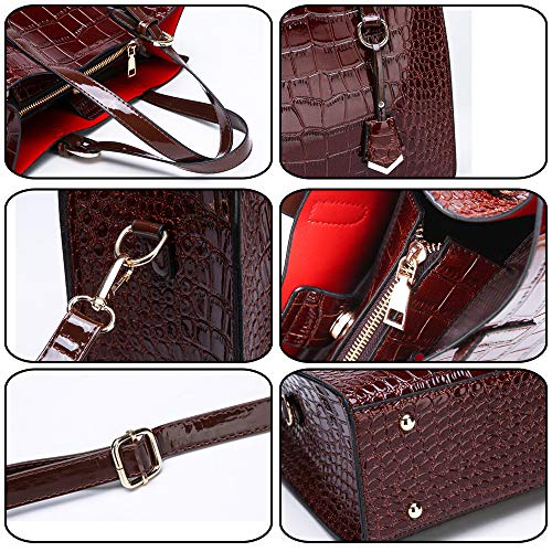 Women Handbags PU Leather Crocodile Pattern Shoulder Bag Wallets Clutch Purse 2 Pcs Set3
