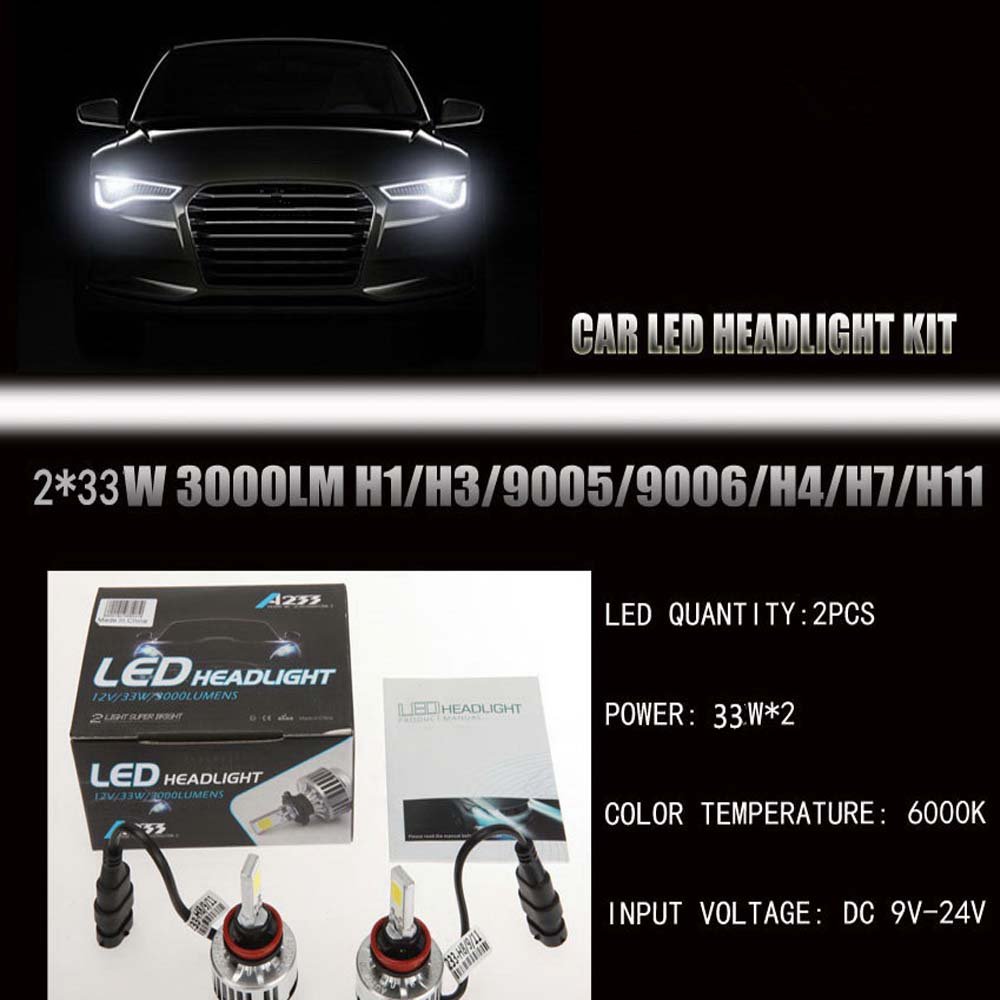 2 x 33 W 12 V LED 3000LM 6000 K faro bombilla Kit de conversión H3 Super brillante