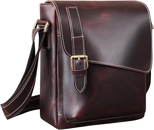 Miniatura 8 de Masa Kawa Bolso bandolera de cuero pequeño para hombres y mujeres, con solapa, para tablet de 10 pulgadas