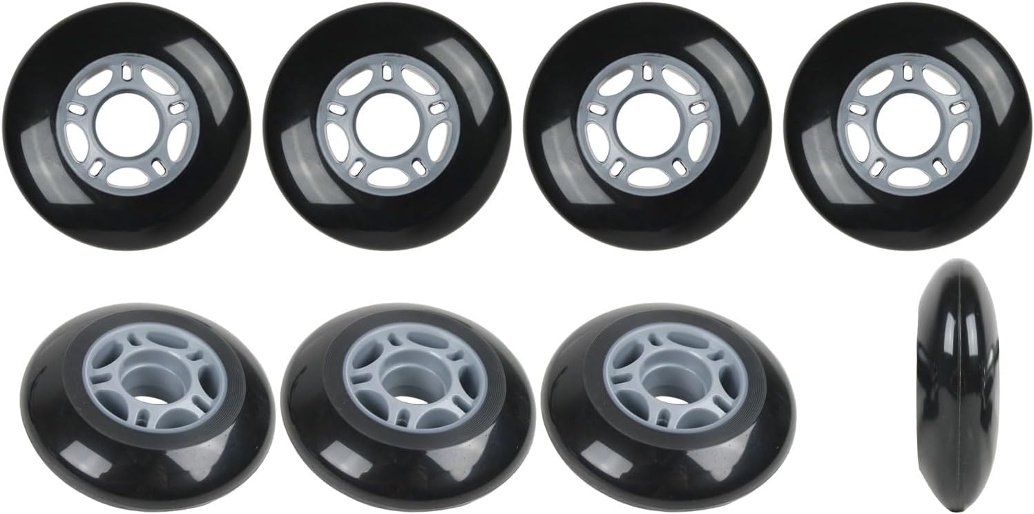 Inline Skate Wheels 76mm 82A Black Outdoor Roller Hockey 8 Pack