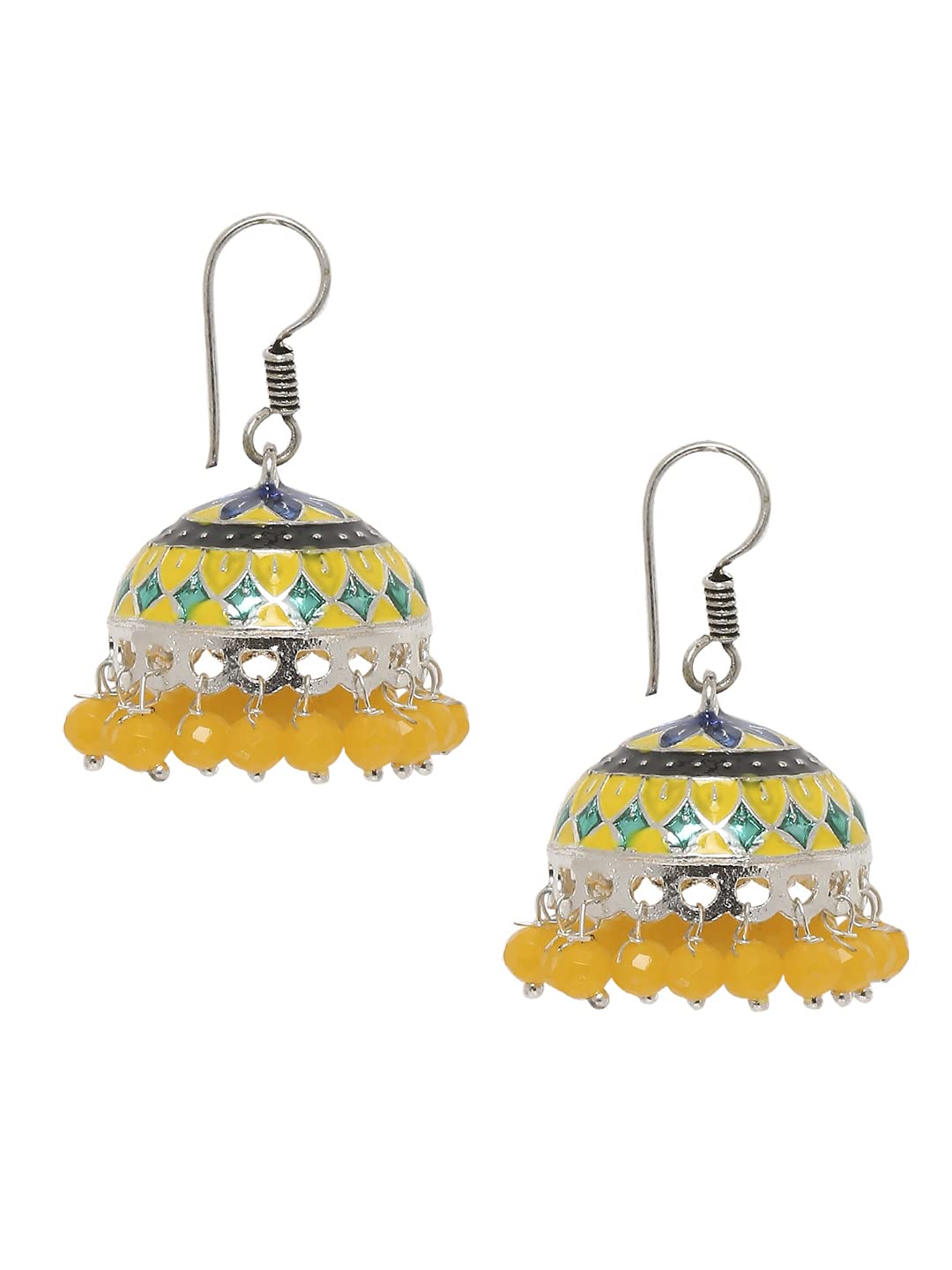 OOMPH Jewellery Oxidised Silver Tone Yellow Meenakari Ethnic Jhumka Earrings For Women & Girls Stylish Latest (B0BCR8D4CB) Amazon Price History, Amazon Price Tracker