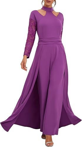 IWFEV Long Sleeve Plain Lace Party Full Length High Waist Women's Patchwork Over