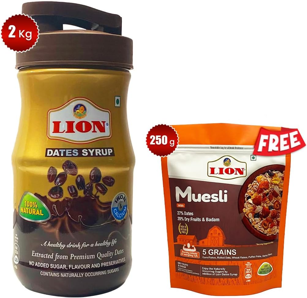 - Syrup Buy 2 Kg Get 250gm muesli free - No Added Sugar and Preservatives - Lion Dates Syrup for Milk - - For kids and Baby