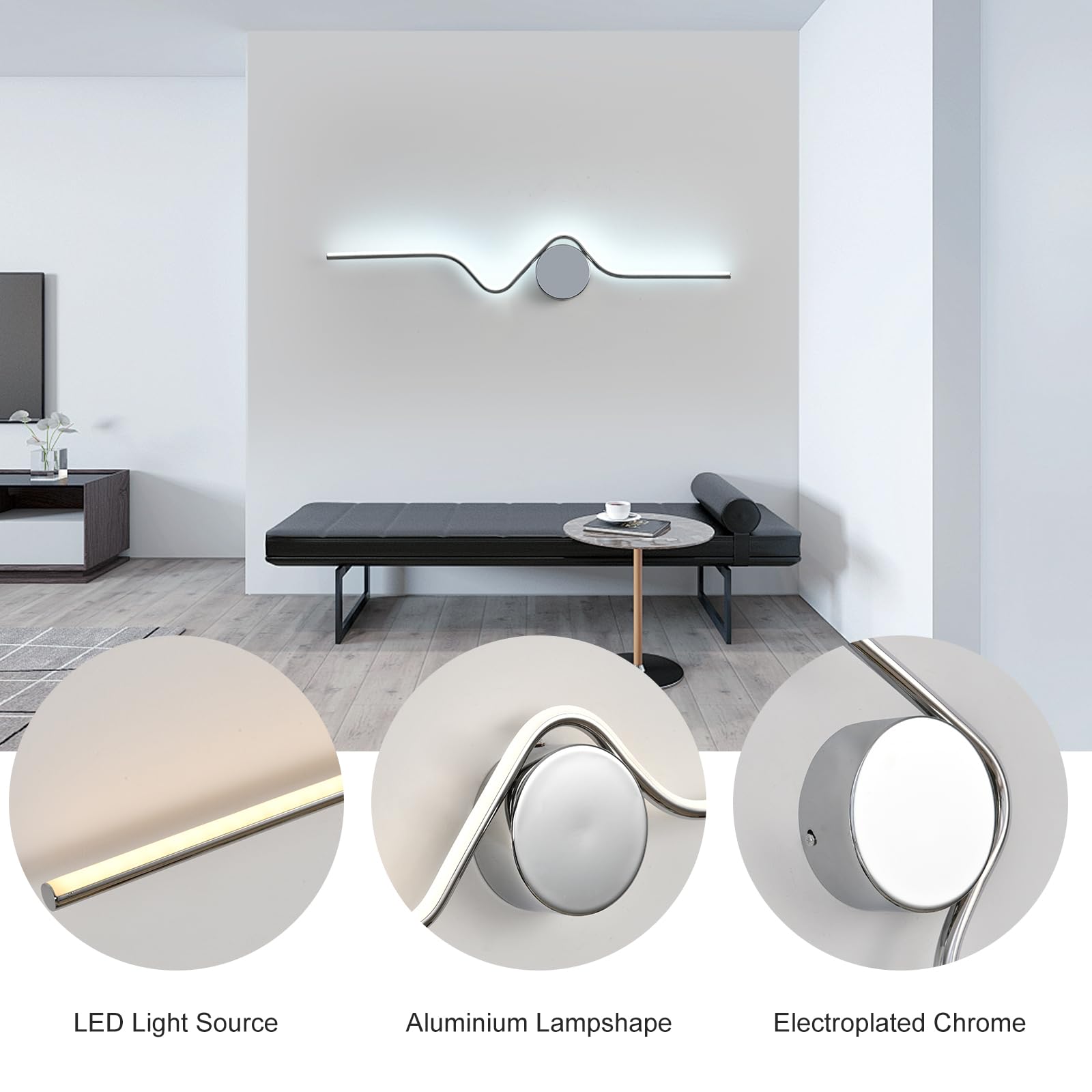 GEADI Applique LED Parete Interno, 16W 87cm Lampada da Parete Moderna Creativo, Lineare Lampada a Muro Dimmabile per Camera da Letto, Soggiorno, Corridoio, Cucina