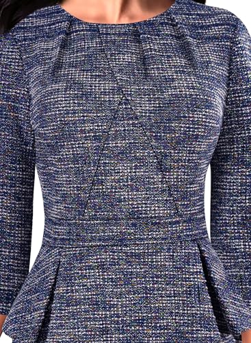 Image of VFSHOW Womens Pleated Crew Neck Peplum Slim Work Business Dress Elegant 3 /4 Sleeves Office Church Bodycon Pencil Sheath Dress