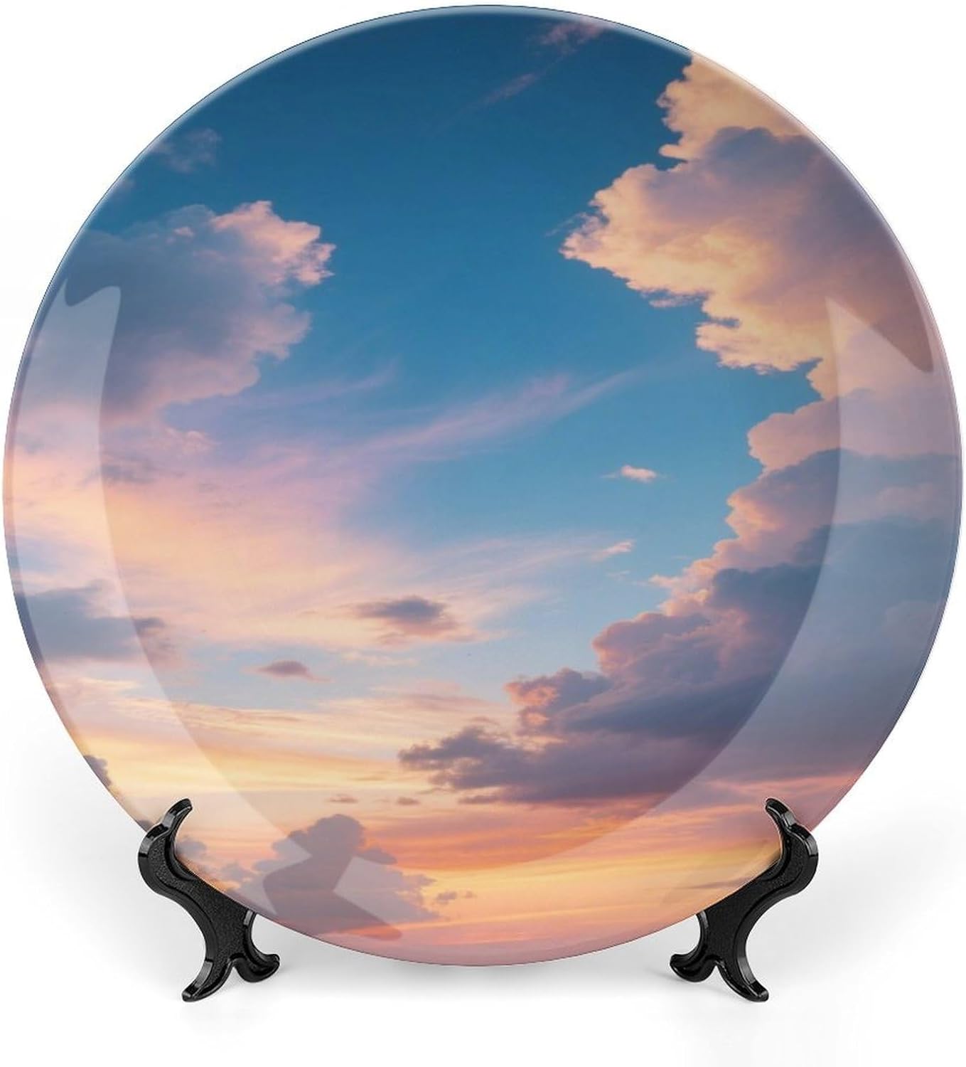 Bone China Decorative Plates Dusk Clouds Ceramic Decorative Plate Wall Decor with Display Stand Ceramic Ornaments for Wall Hanging Decoration