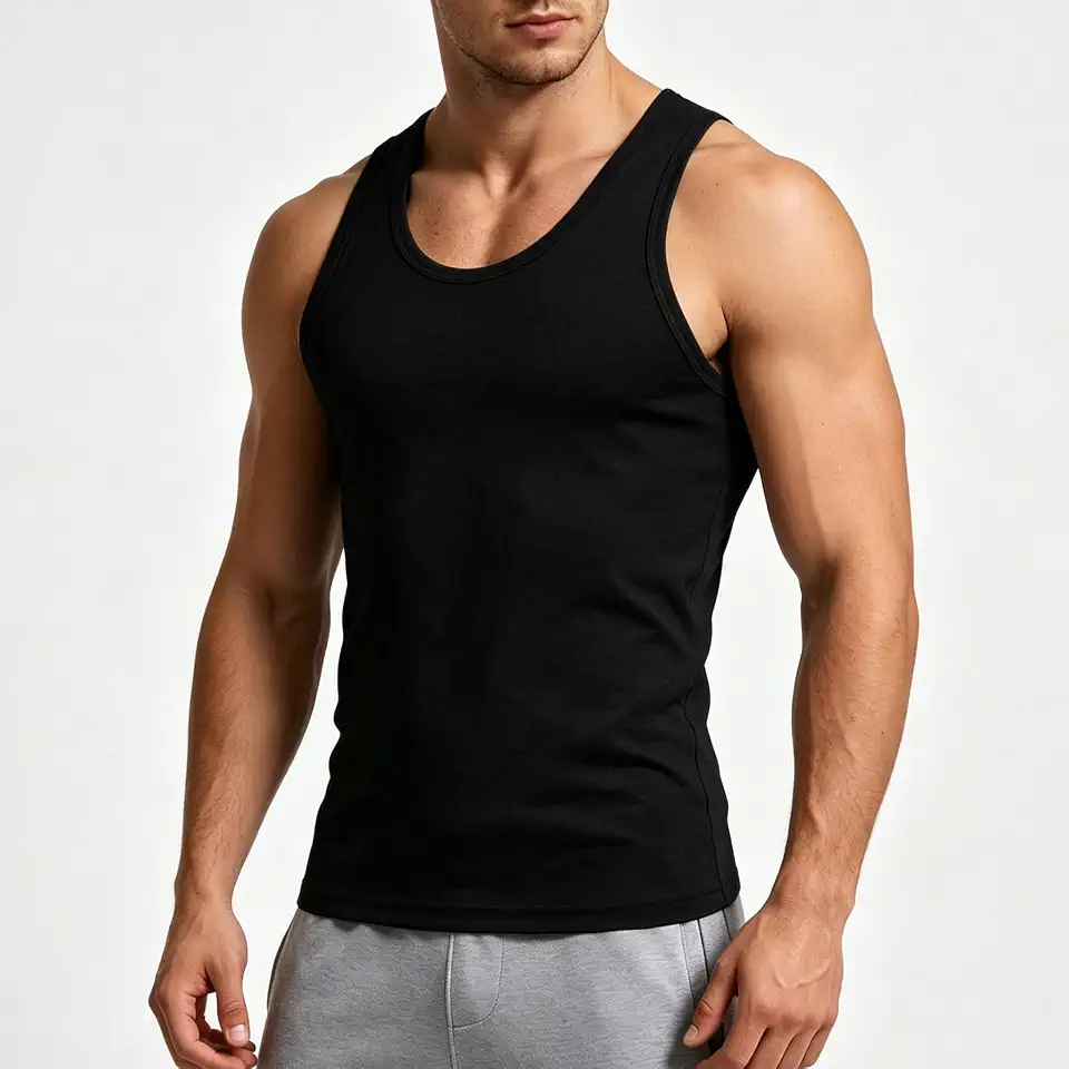 Men Breathable Cotton Slim Fit Tank Top, Sweat‑Absorbing U‑Neck Sleeveless Undershirt for Daily Sports Casual Wear