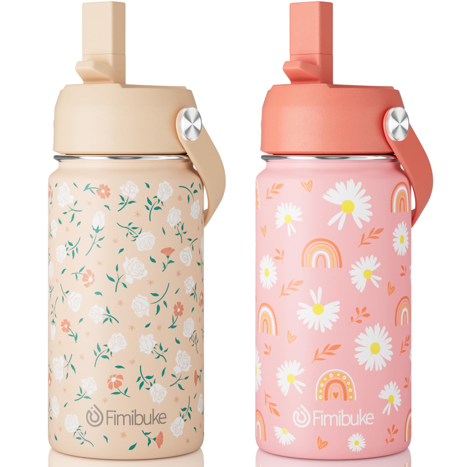 Fimibuke 14oz Kids Insulated Water Bottle, 18/8 Stainless Steel Kids Cups | BPA FREE Double Wall Vacuum Insulated Leak Proof Travel Tumbler with Straw Metal Water Bottle for School Boys Girls
