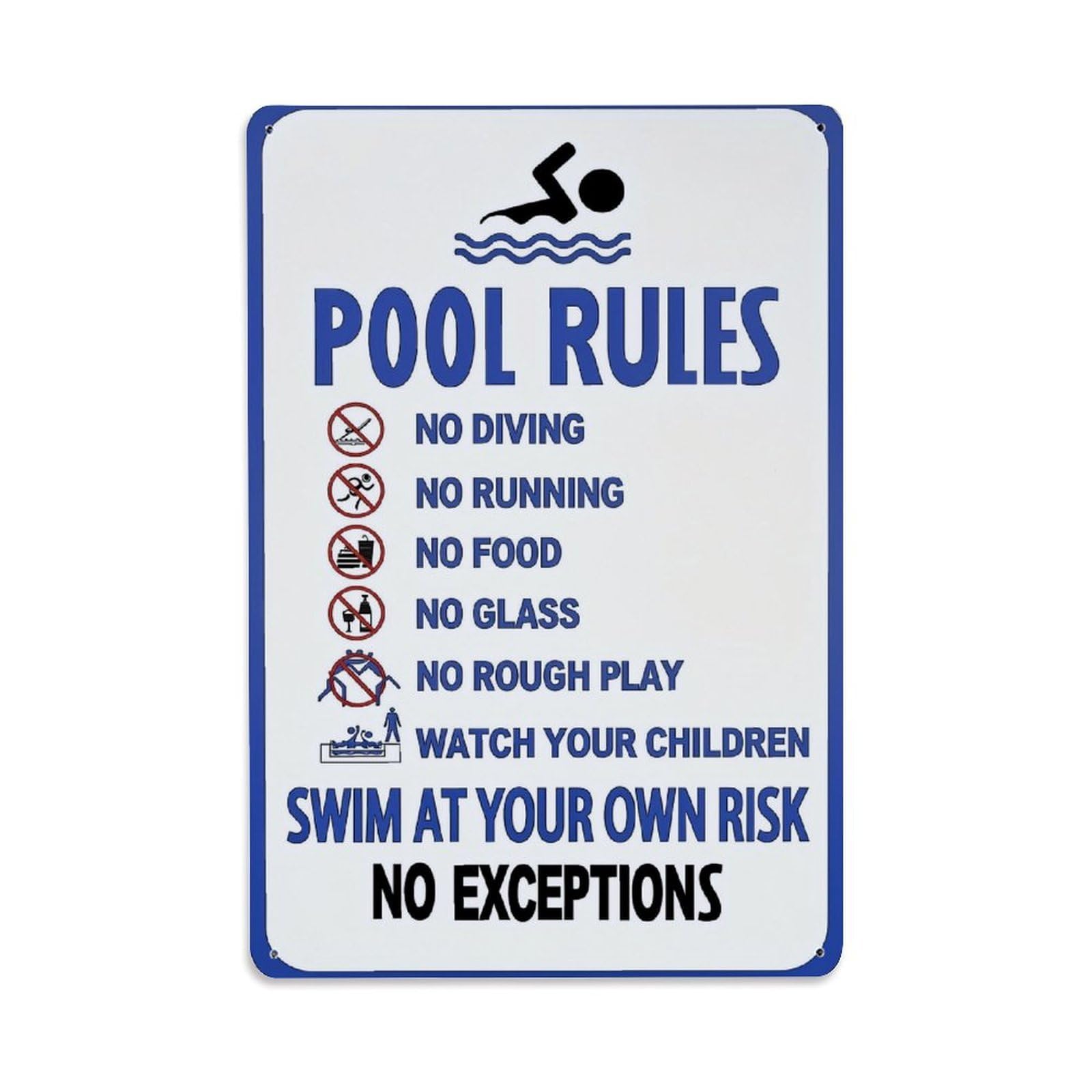 Nestemfo Vintage Pool Rules Safety Sign Print Tin Sign Metal Sign, Living Room,Bar, Home, Bedroom Wall Decor,Retro Metal Poster 8X12 Inches