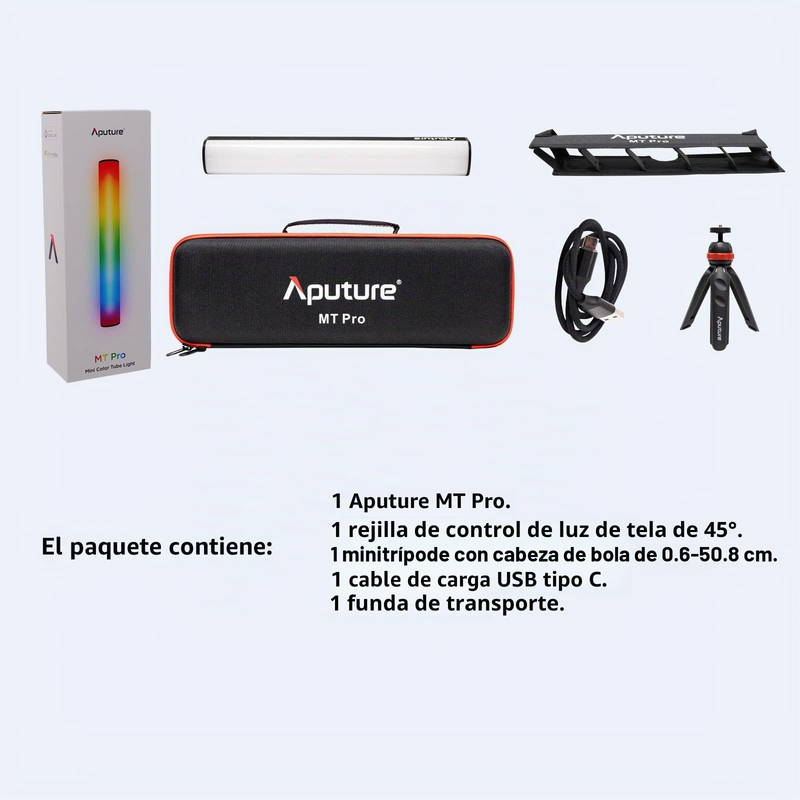 Aputure MT Pro RGB Palo de Varita de luz,Bicolor 2000K -10000K 7.5W Salida Pixel Mapeable RGBWW Mini Tubo de luz LED Soporte Sidus Link App/DMX/RDM Control (30cm)