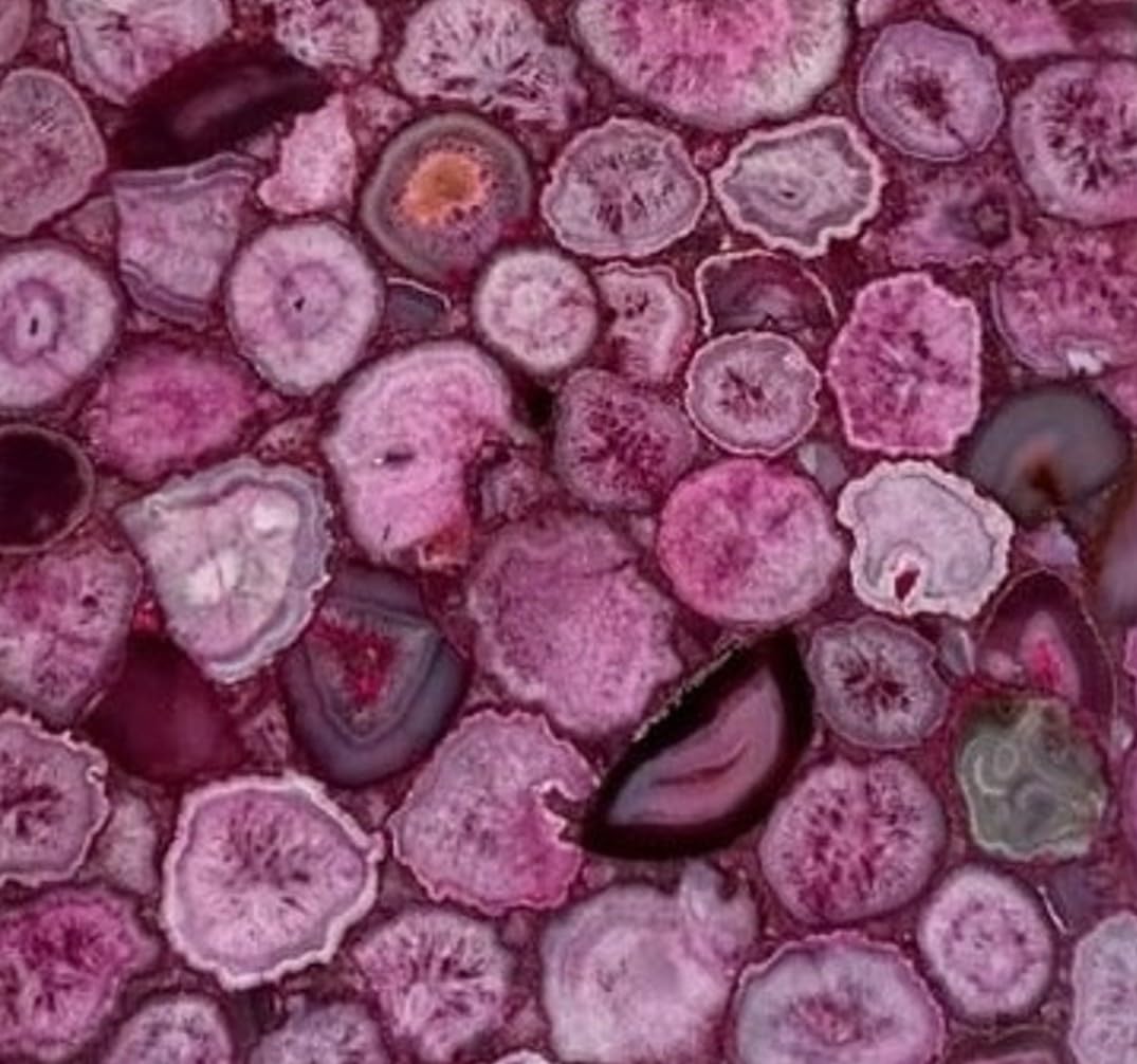 Plateau de table agate rose carré fini la pierre fragile 30cm