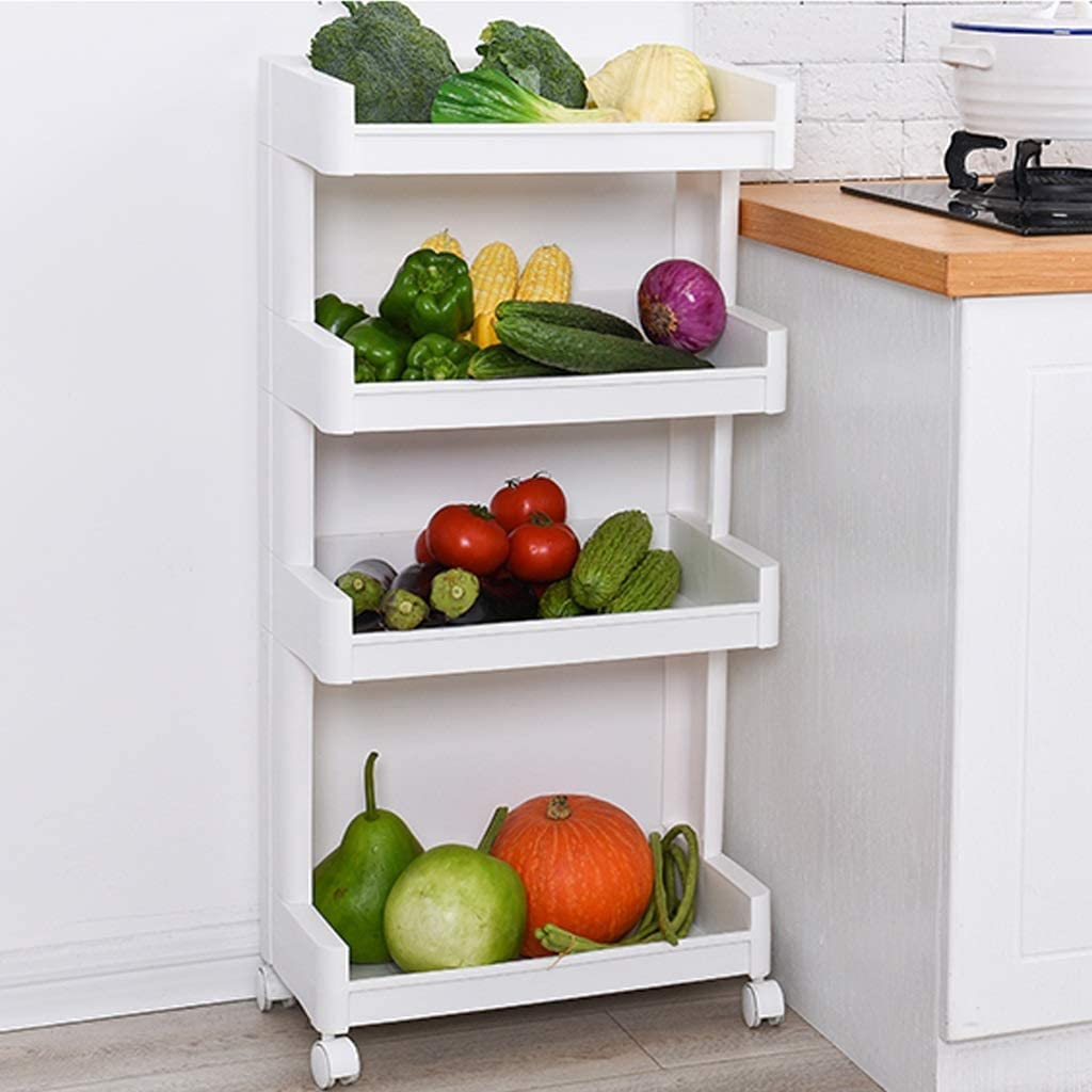 Yameem يميم Plastic 4 Tier Kitchen Space Storage Shelf with Wheels Plastic Kitchen Storage Trolley, Space Saving Multipurpose Rolling Utility Organizer Hide Beside Fridge, Washing Machine, Bathroom