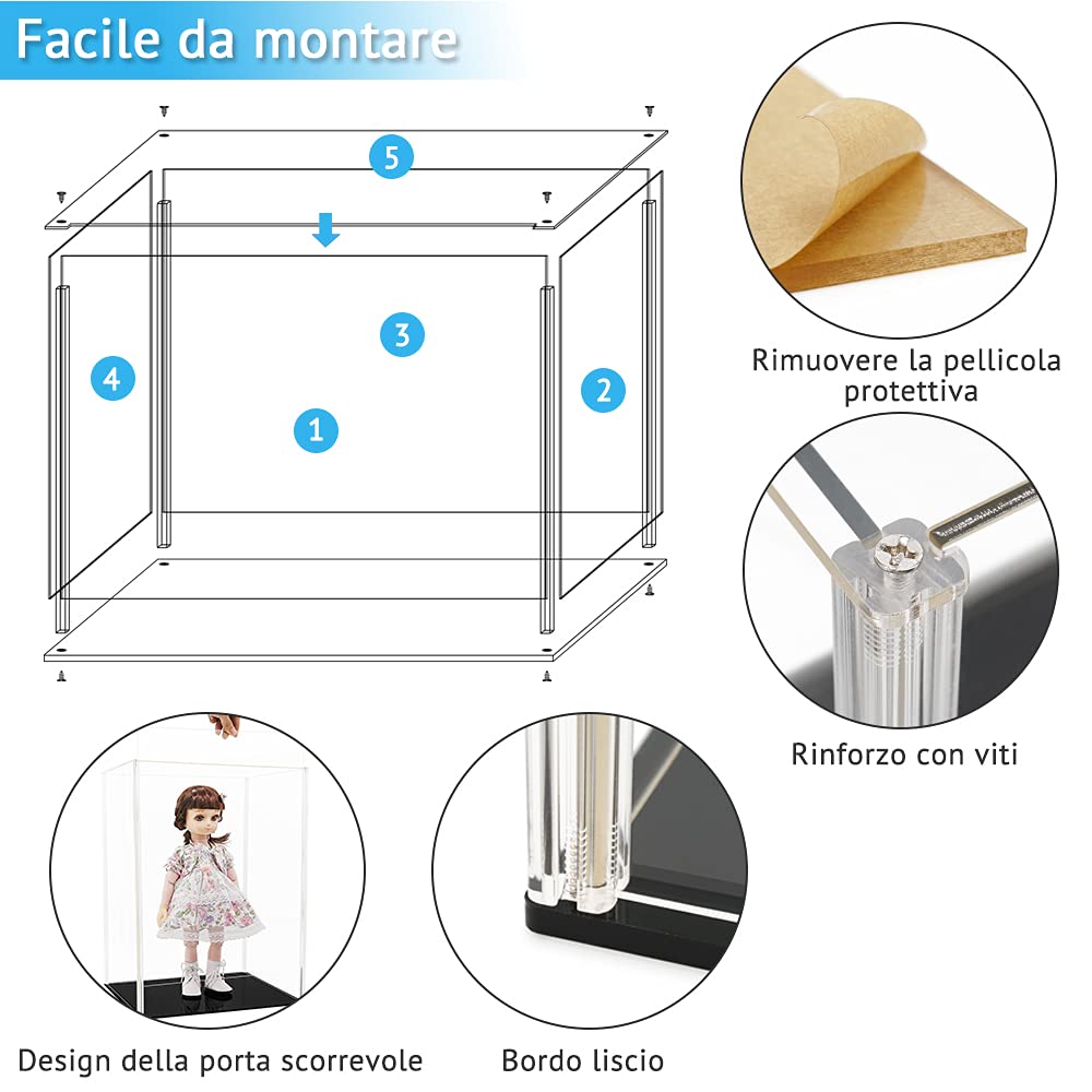 Teca Plexiglass 37 x 30 x 51 cm Vetrina Acrilico Espositore per Action Figure Modellino 50 cm Trofeo Oggetti da Collezione Bambole