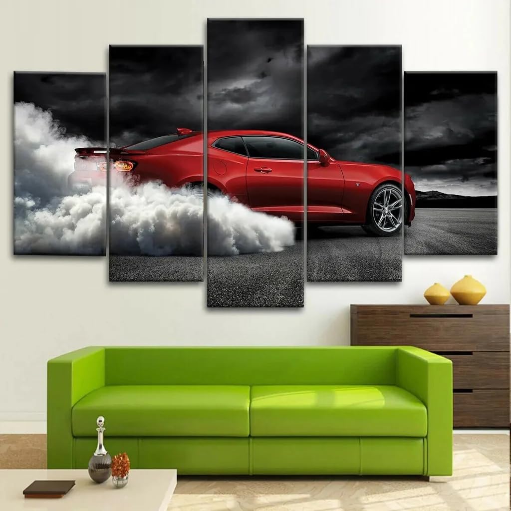 Deco murale salon 5 parties Camaro tableau grand format avec cadre