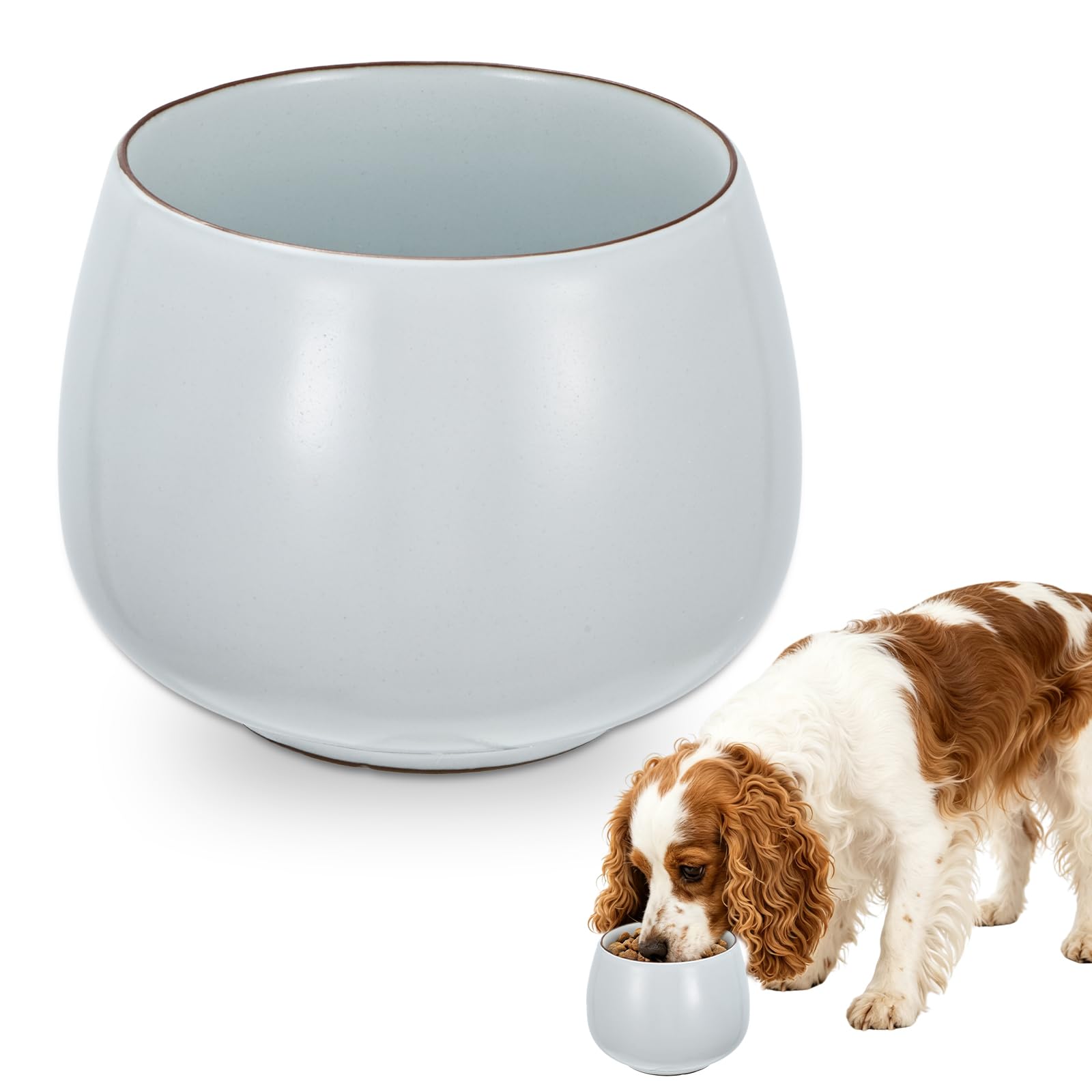 37 oz Ceramic Dog Bowls, Long Ears Large Dogs Water Food Bowls No Spill Water Food Pet Bowl for Large Dogs Cocker Spaniel Beagle Bassett Hound (Moon White)
