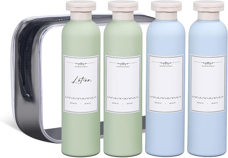Frascos de viagem ASEVAT com tampa flip, 250 mL, azul e verde, pacote com 4