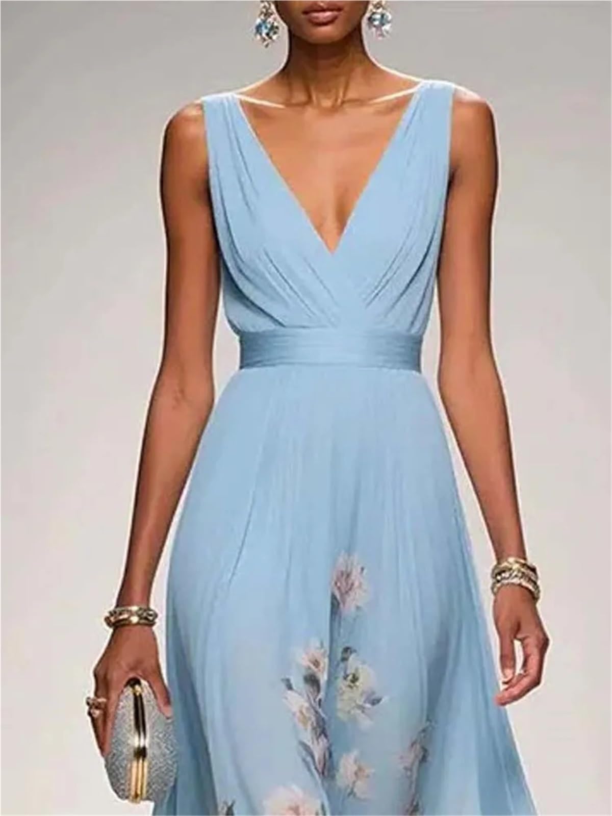 Abiti da Festa con Scollo a V Stampa Floreale Vintage Donna Abito Estivo a Vita Alta Senza Maniche Sexy a Trapezio in