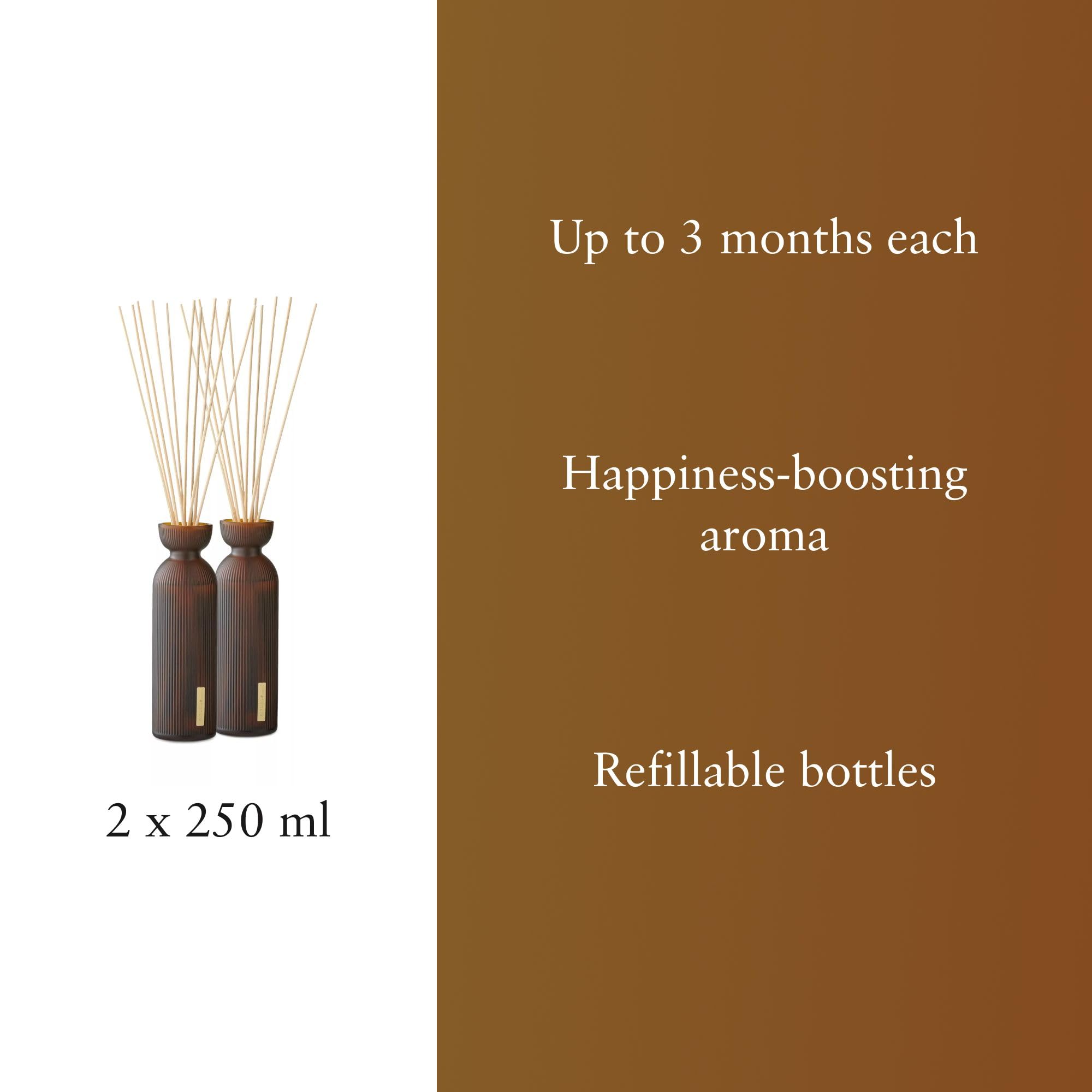 RITUALS The Ritual of Mehr – Set de difusores de aromas con 2 frascos y 2 conjuntos de barritas aromáticas con naranja y madera de cedro – Ambientadores de hogar energizantes – 2 x 250 ml
