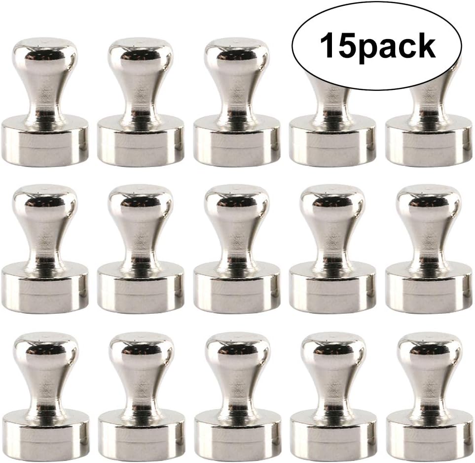 Bkinsety Neodymium Magnet Push Pins,Strong Push Pin Magnets for Maps, Whiteboards,Calendars and Refrigerators, 15pack 16x20MM