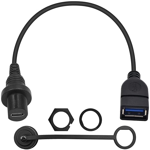 Duttek Cable impermeable de 90 grados USB tipo C a USB3.0, USB 3.0 macho a USB tipo C hembra para montaje en tablero de automóvil, barco,