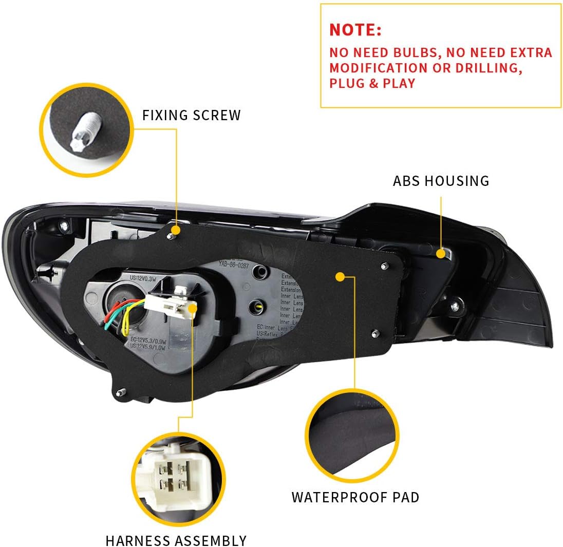 VLAND LED Tail Lights Assembly Compatible with GT86 2012-2019, BRZ 2013-2018, FRS 2012-2016, Rear Brake Lamps with 3D Full LED Light Bar Sequential Turn Signal (Smoked)