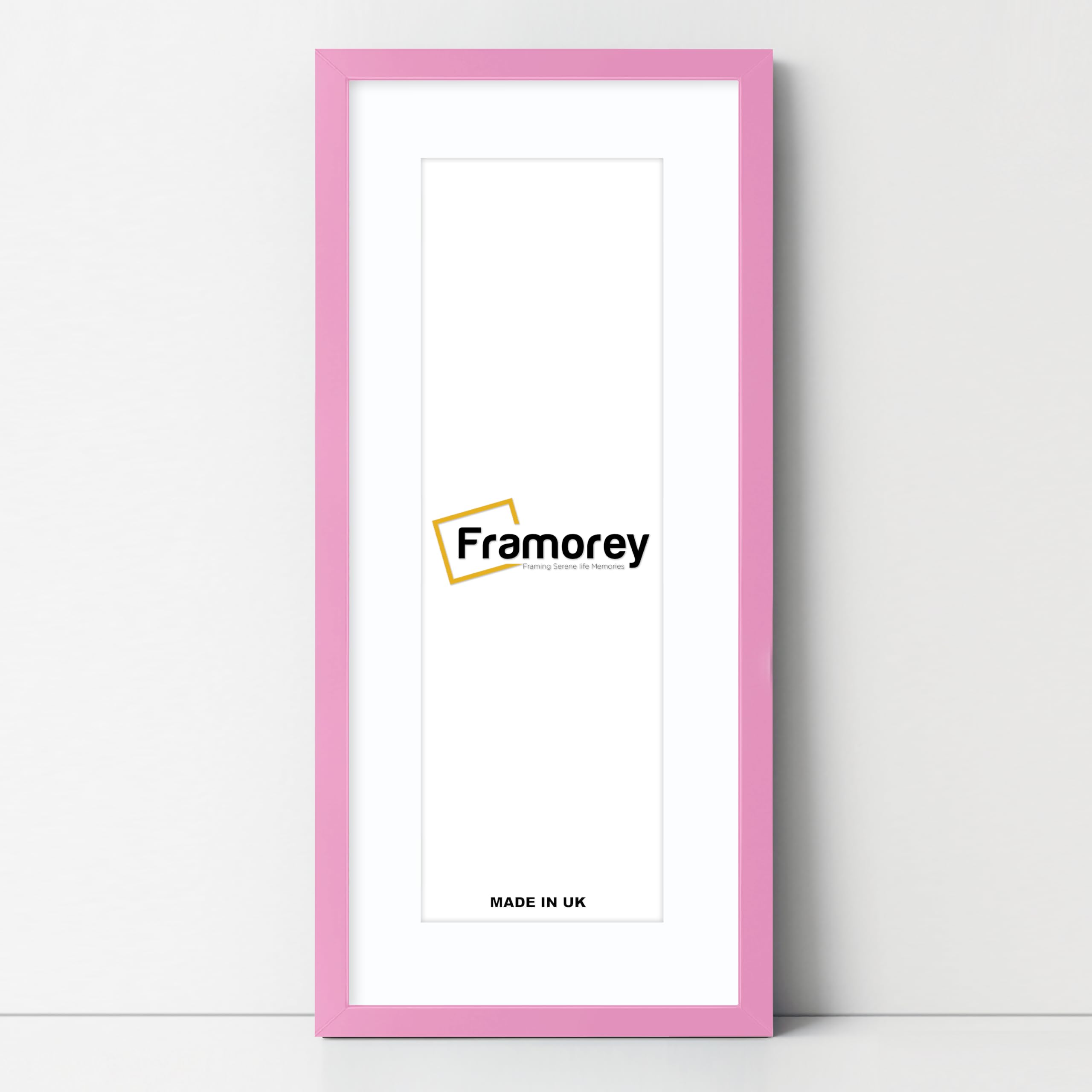 FRAMOREY Oxford Thin Picture Frame, 20x12" Pink Photo Frame With 16x8" White Mount, Art Poster Frame, Photo Print Frames, With a High Clarity Styrene Shatterproof Perspex Sheet