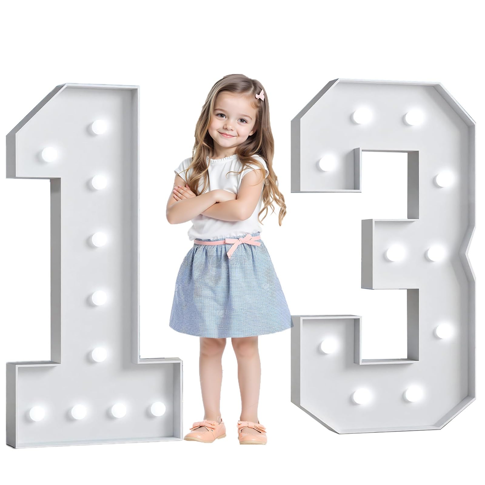 Décor de fête d'anniversaire de mariage 40 pouces, chiffres lumineux, décoration d'anniversaire, grand chapiteau, chiffres blancs, panneau de toile de fond(Age 13)
