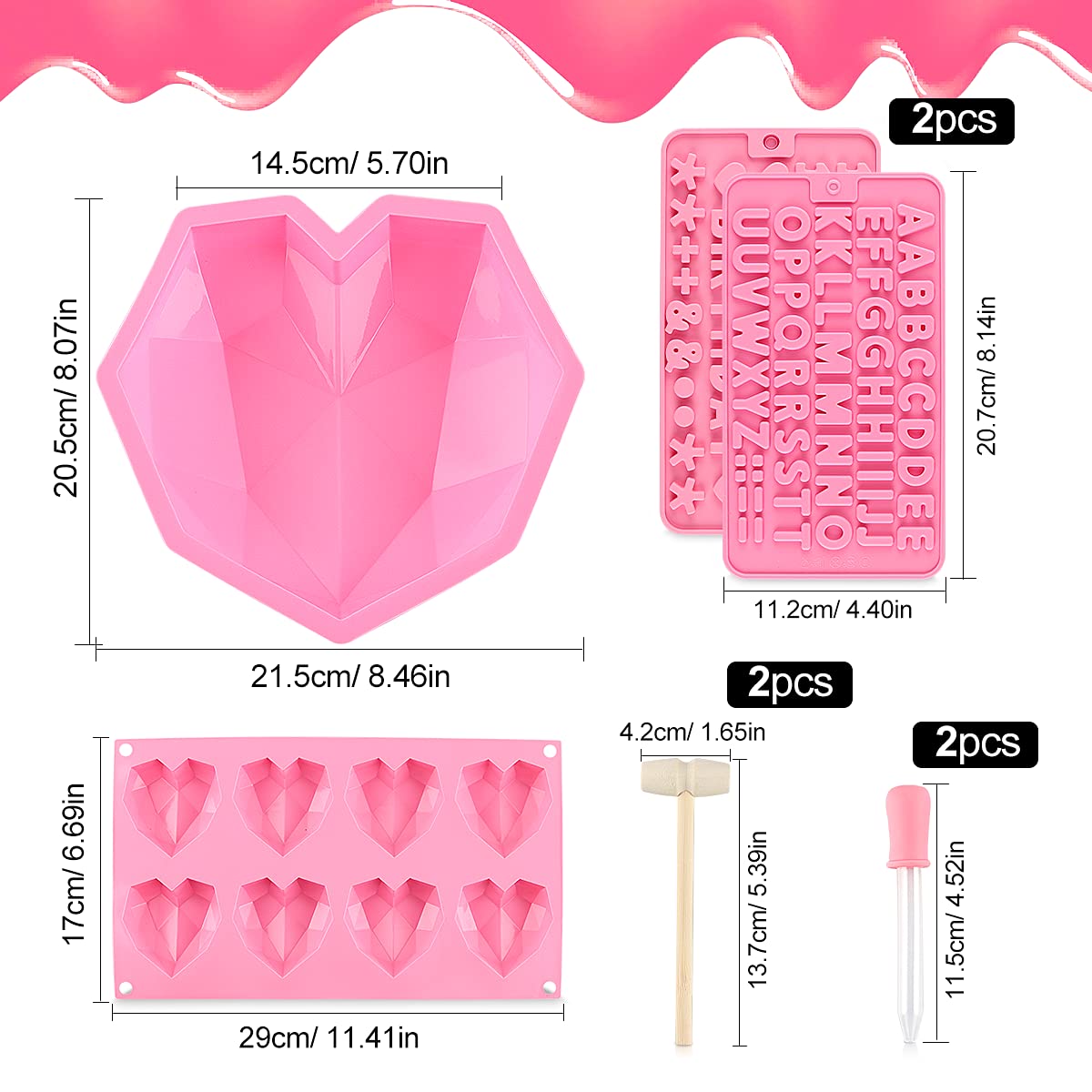 Stampo per Torta a Forma di Cuore, Stampo in Silicone a Forma di Cuore, Stampo in Silicone per Caramelle, Stampo 3D in Silicone Per Dolci, Stampo Riutilizzabile per Torta e Cioccolato Alfanumerico
