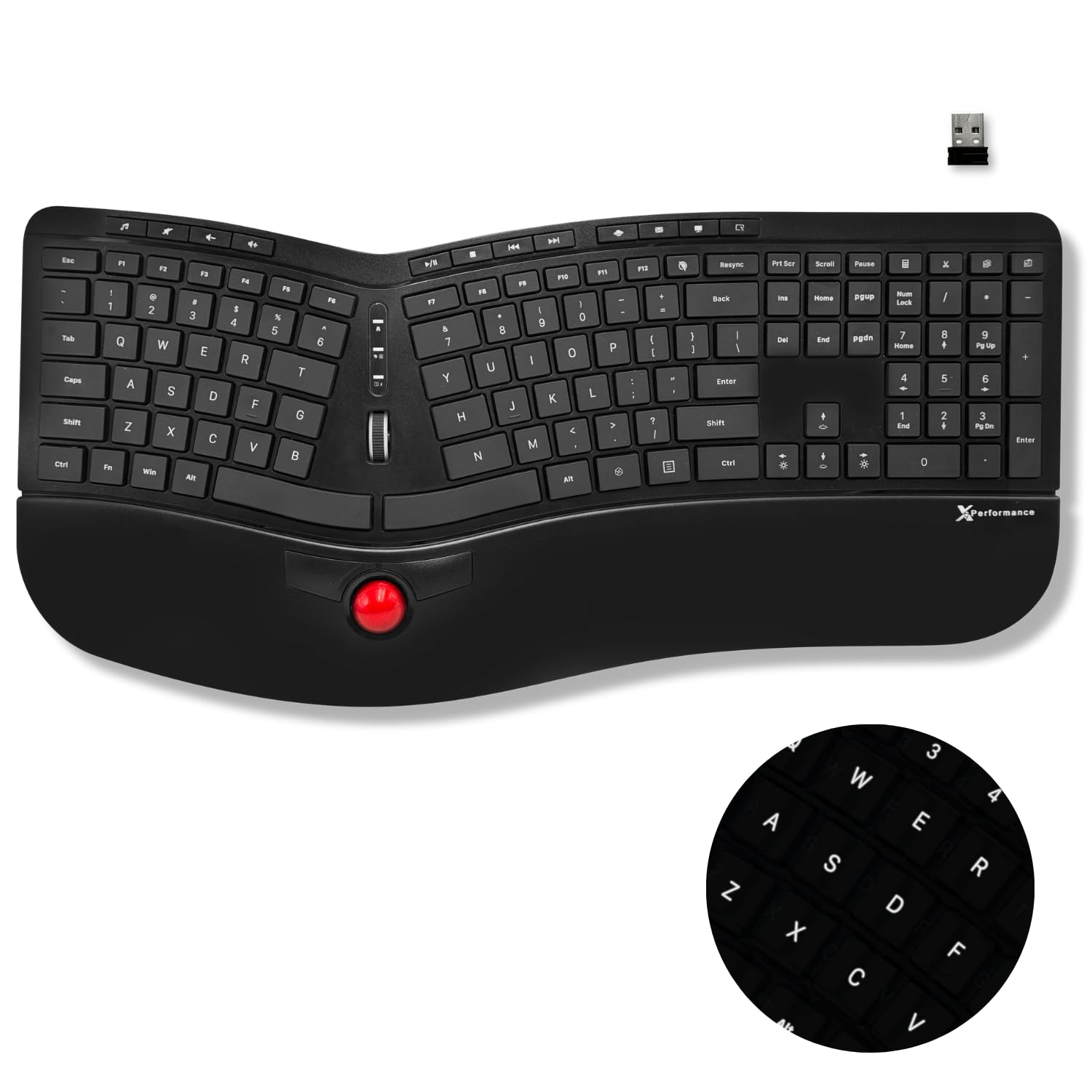X9 Performance Ergonomic Wireless Keyboard with Trackball - Rechargeable, Backlit, Built in Mouse Buttons - 2.4G Split Keyboard Wireless for Windows PC and Chrome - All in One Typing Solution
