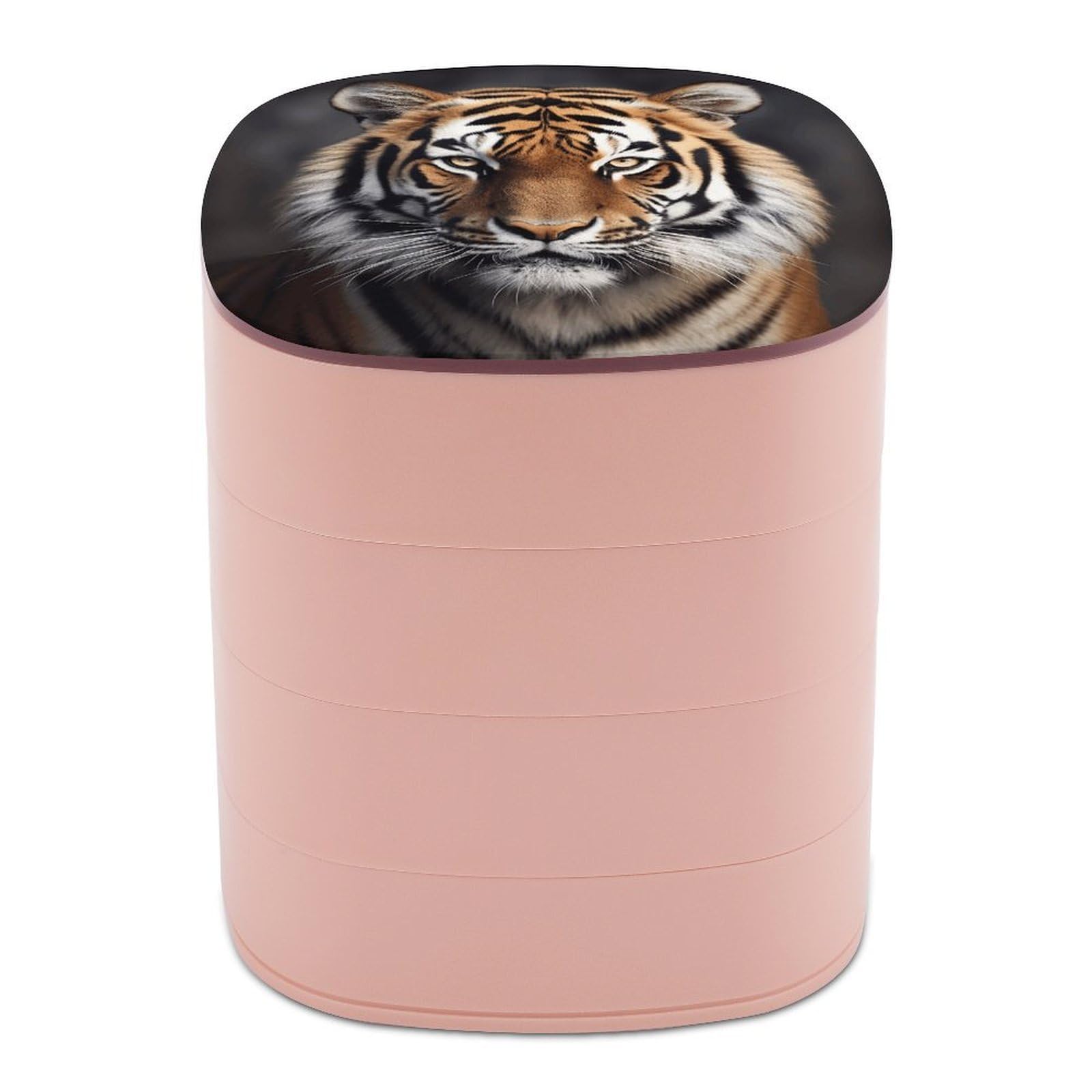 VstaDank Tiger Jewelry Organizer Small Travel Earring Storage Box with Mirror 4-Layer Rotating Travel Jewelry Tray Case with Lid Large Capacity Jewellery Holder Case