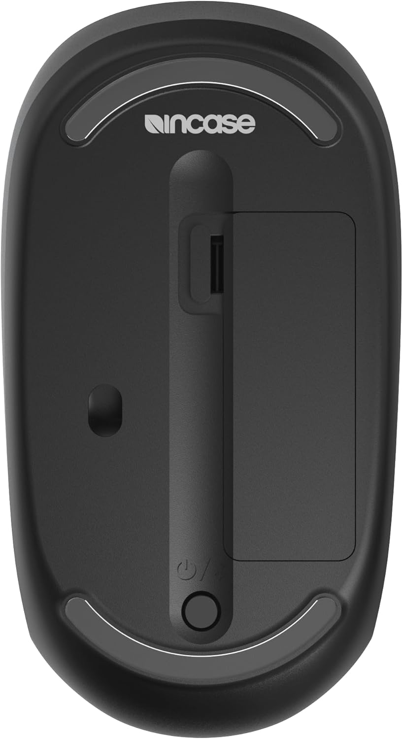 דנאָ view of the Incase Bluetooth Mouse showing the battery compartment and power button.