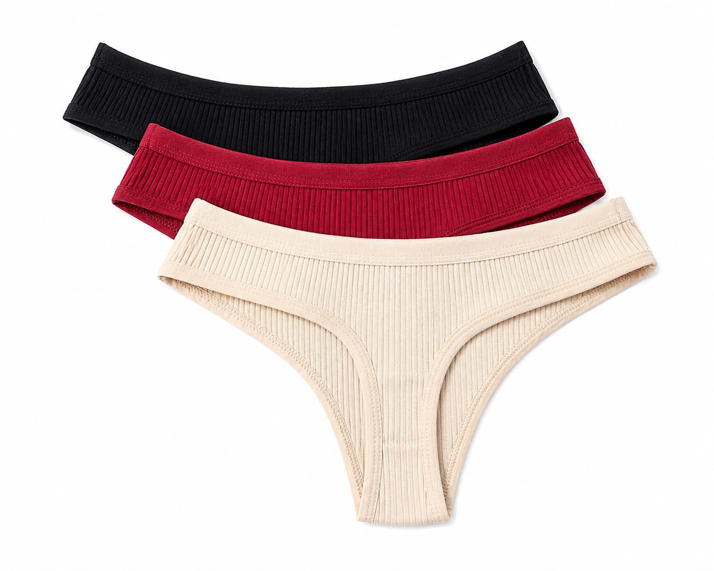 Women's Ribbed Thong Underwear, High-Cut Stretch Mid-Rise Tanga Panty-image-20