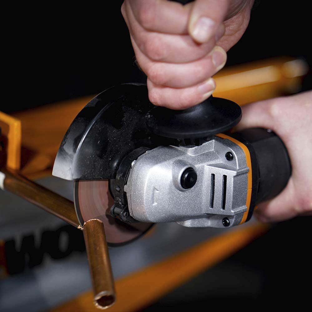 Worx WX800 Amoladora Angular 115mm 20V 8.000rpm 2 Baterías | Disc. 115mm, husillo M14, disco desbaste metal, cargador 1h, 2 baterías 2Ah, maletín