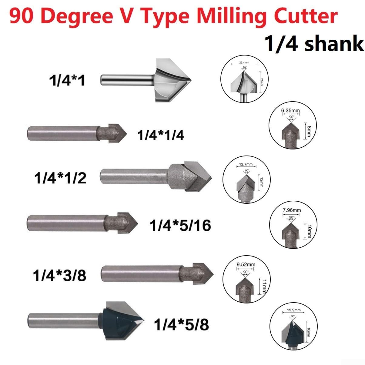 Taglio di precisione con scanalatura a V a 90 gradi, set di punte per fresa, acrilico, MDF, PVC (1)
