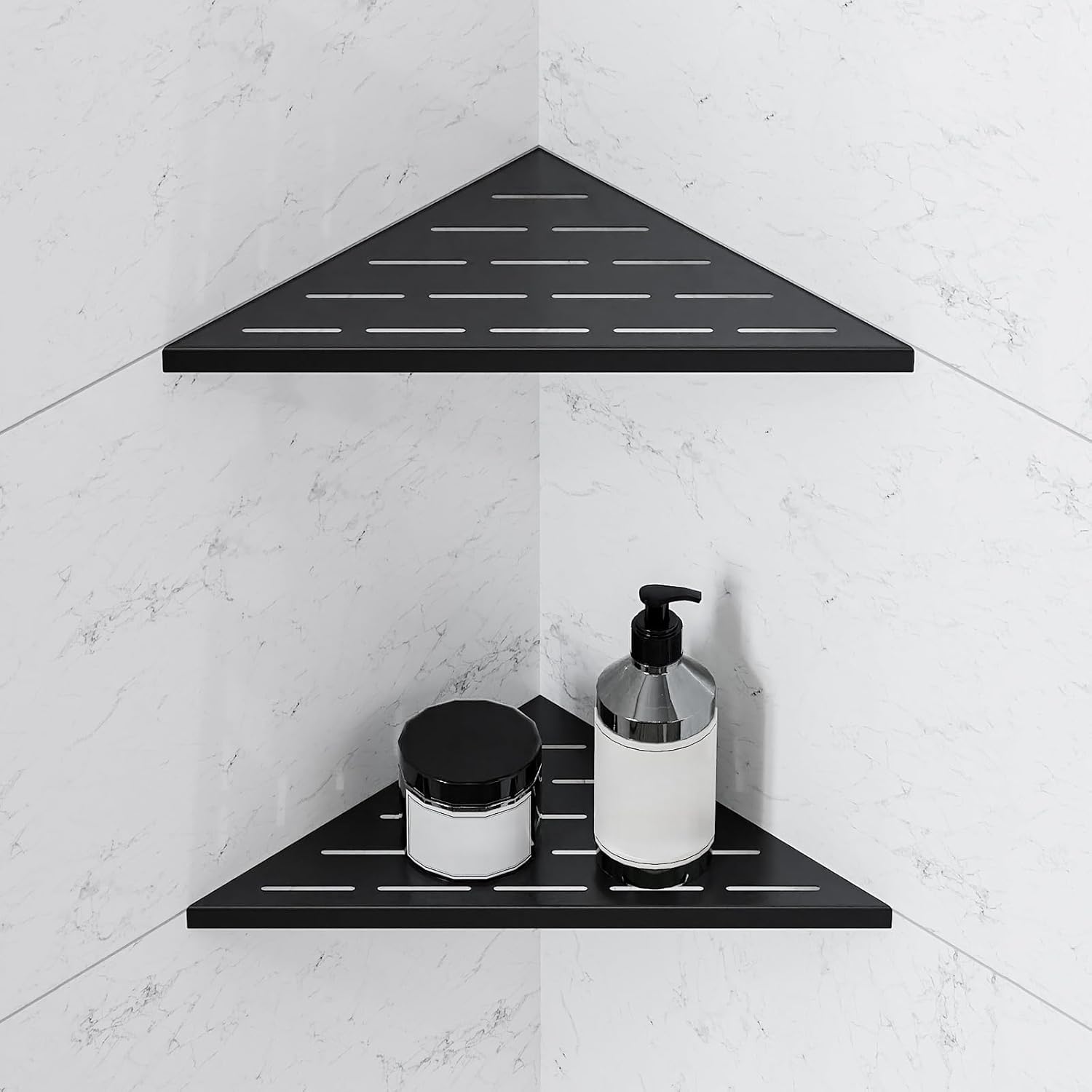 Corner Shower Shelf, 10 Inch Black 304 Stainless Steel Recessed Installation with Grout, No Drilling Required Tile Shower Shelf for Tiled Wall (2-Pack)