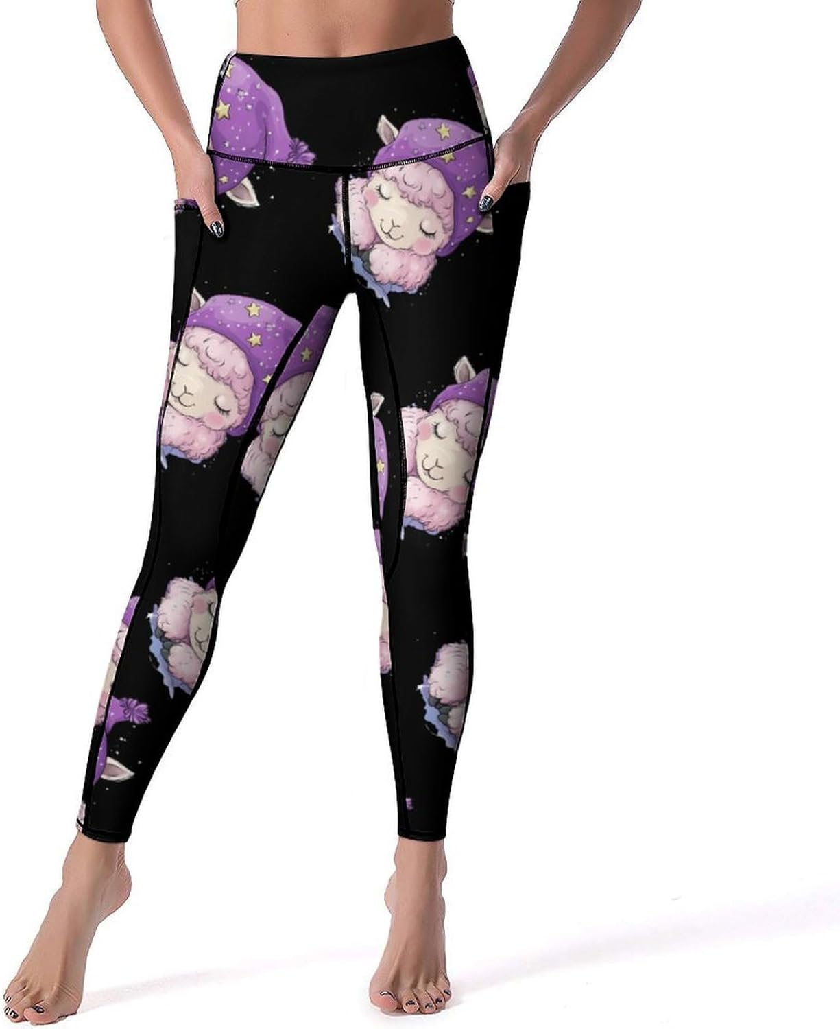 Cute Alpaca Print Womens Yoga Pants High Waist Tummy Control Workout Leggings
