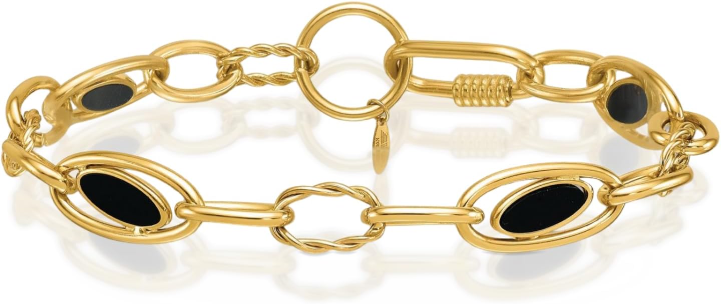 IceCarats 14K Solid Yellow Gold 1.25 carat Black Onyx Cable Chain Twisted Link Bracelet 8 inch Prong Set For Her