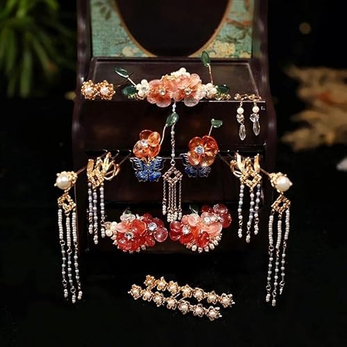 SHOUKAII Novia China Corona Tiara atmósfera Flecos Mecedora Matrimonio Traje Boda Nupcial Accesorios for el Cabello