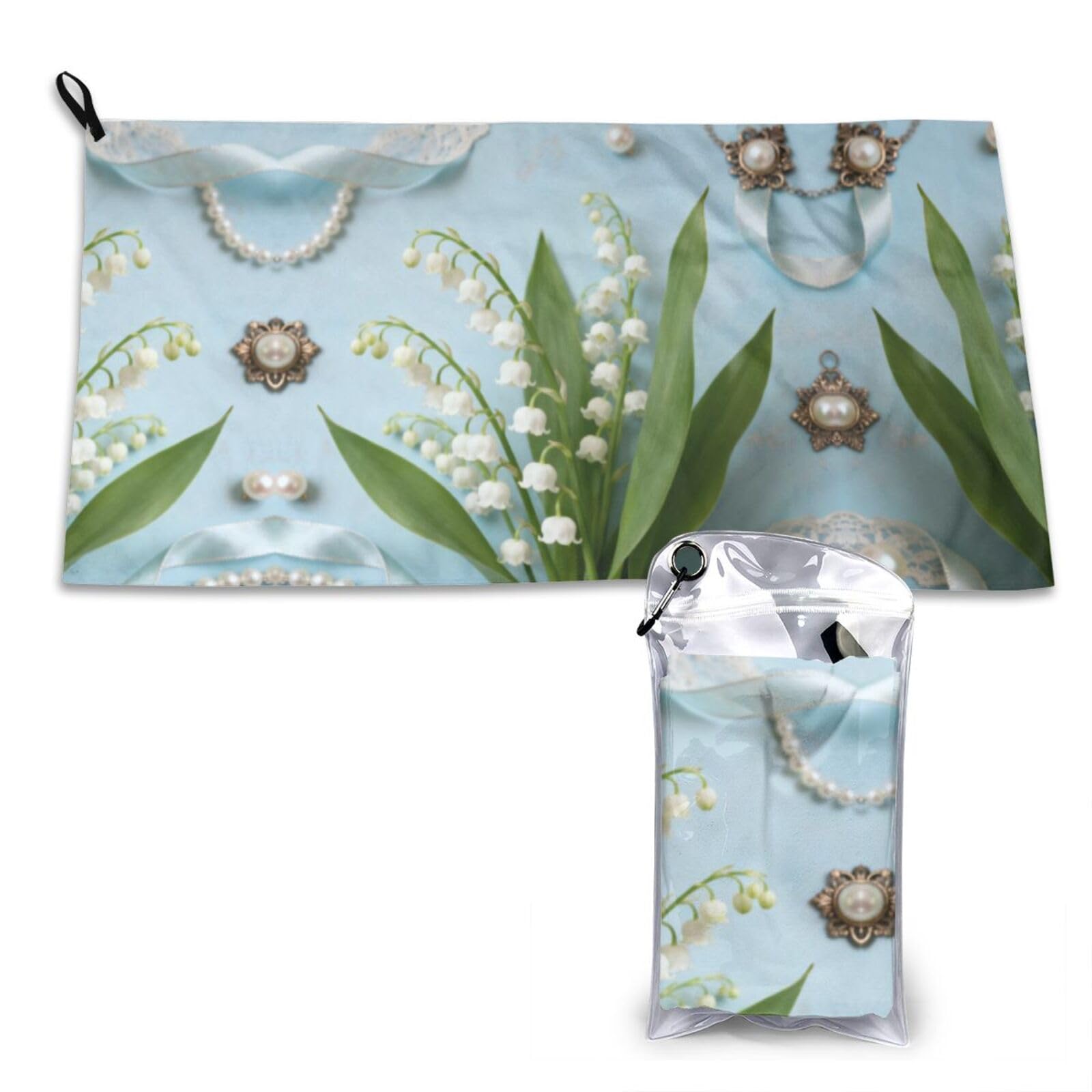DUYKIMQW lily of the valley and Pearl Print Quick Dry Towel 16x31.5in White