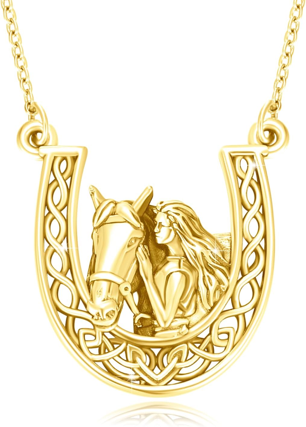 OHAYOO Horse Necklace 925 Sterling Silver Celtic Knot Horse Pendant Necklace Horseshoe Horse Jewelry Gift for Women