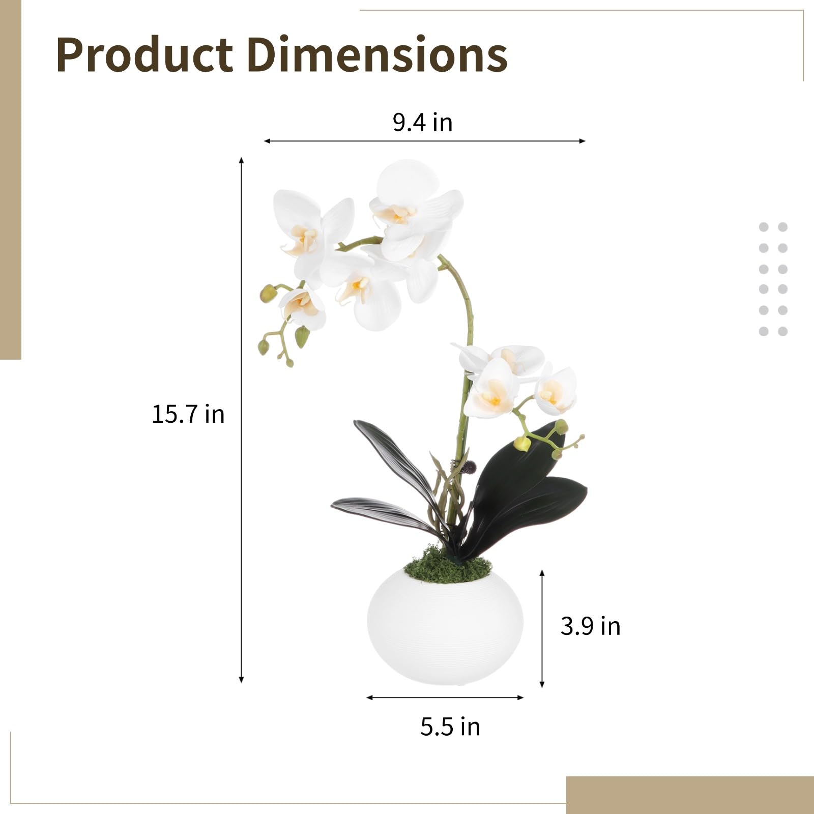 OMISTAR Künstliche Orchideen mit Vase, weiß, fühlt sich echt an, Orchidee, Blumen-Mittelstück, dekorative Phaleanopsis-Orchidee, Bonsai für Zuhause, Büro, Tischdekoration