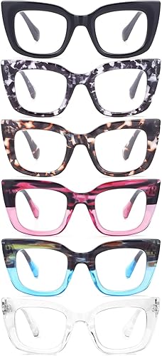 VOGPOPER Paquete de 6 lentes de lectura de ojo de gato de gran tamaño, bloqueo de luz azul, lectores de computadora para mujeres y hombres, bisagra