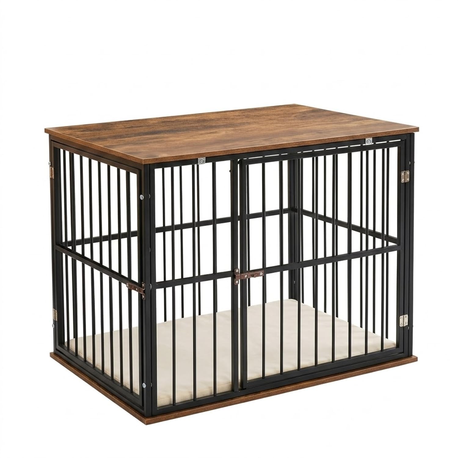 Cature Wooden Dog Crate Furniture with Metal Frame | Heavy Duty Indoor Pet Kennel with Table Top | Decorative Dog Cage End Table for Small and Medium Sized Dogs (31.1x21.5x25.2 inches)-image-0