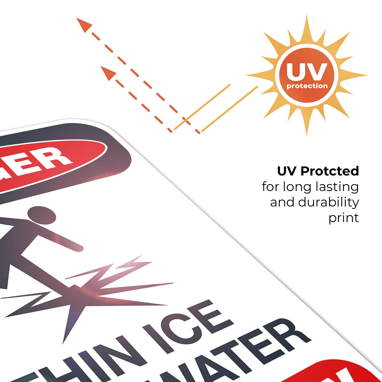 Thin Ice Deep Water Stay Away Sign, 12x18 Inches, Rust Free .063 Aluminum, Fade Resistant, Made in USA