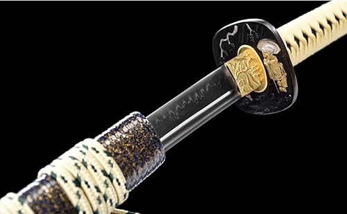Miniatura 7 de HERO SWORD Katana japonesa templada auténtica hecha a mano, auténtica arcilla de acero T10, maquinilla de afeitar real Hamon, afilada, espada