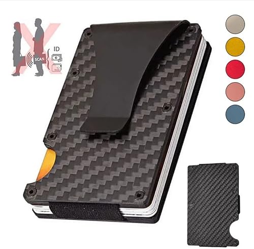 Miniatura 4 de Cartera de fibra de carbono para tarjetas de crédito, minimalista, delgada, anti protección, clip para hombres, Fibra de carbono negra., Titular de