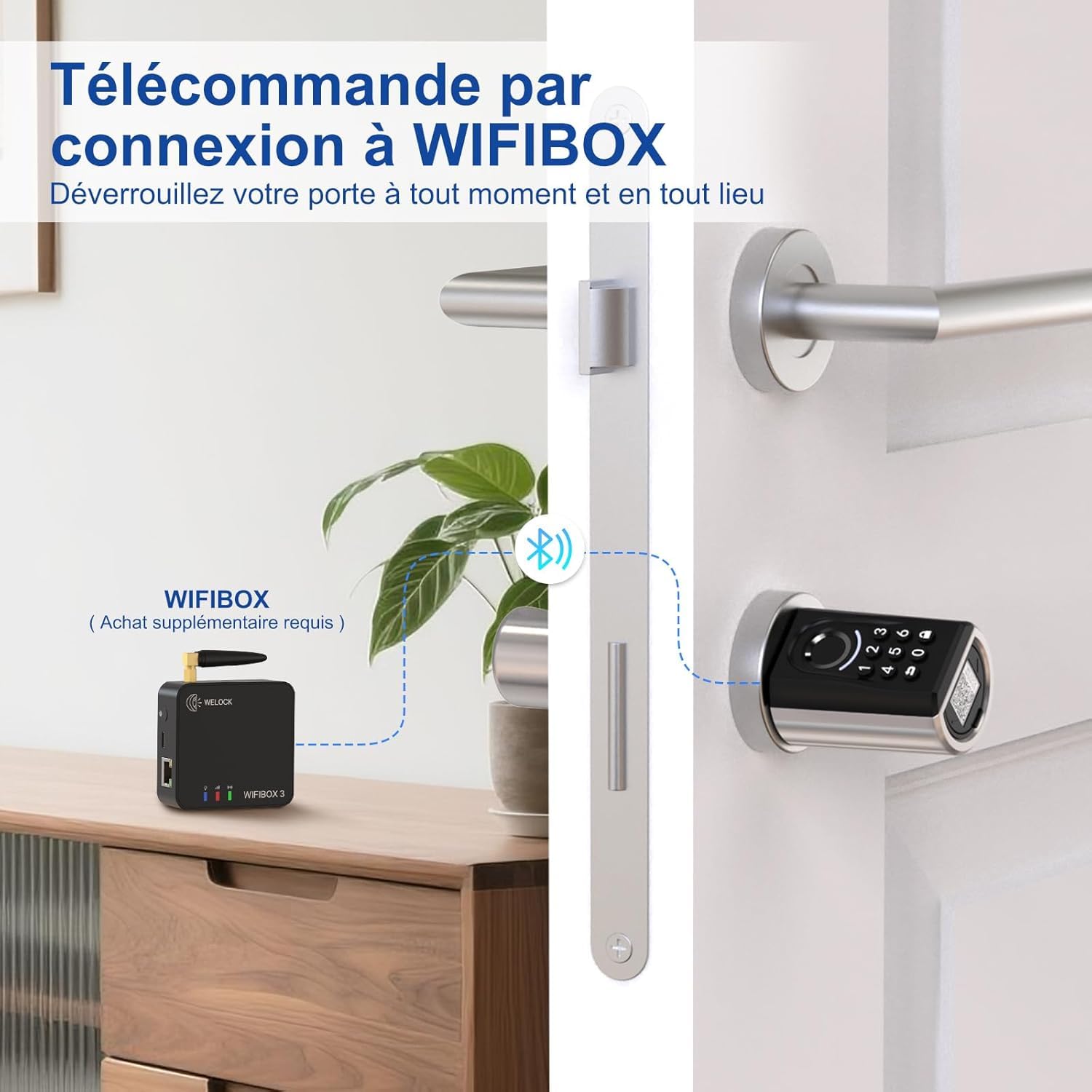 WELCOK ToucA51 Cerradura Inteligente con control remoto por wifi, huella dactilar, Huella Digital, 3 Tarjetas RFID, Cilindro Electrónico Fácil de Instalar y Ajustable para Puertas (30-70mm) | Cerradura biométrica IP65 con 3 tarjetas RFID, puertas 30-75 mm